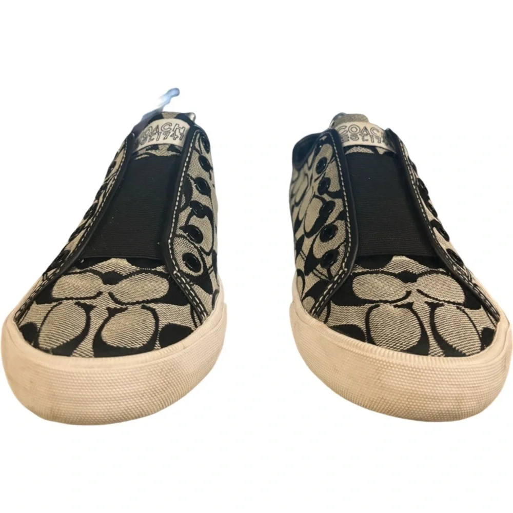 Coach BEV Black Monogram Laceless Slip-On Sneaker Size 9 B - Picture 2 of 9